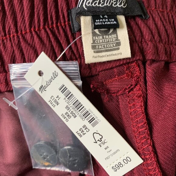 Madewell Womens Burgundy Wide Leg Pants Size 14 - Picture 6 of 13